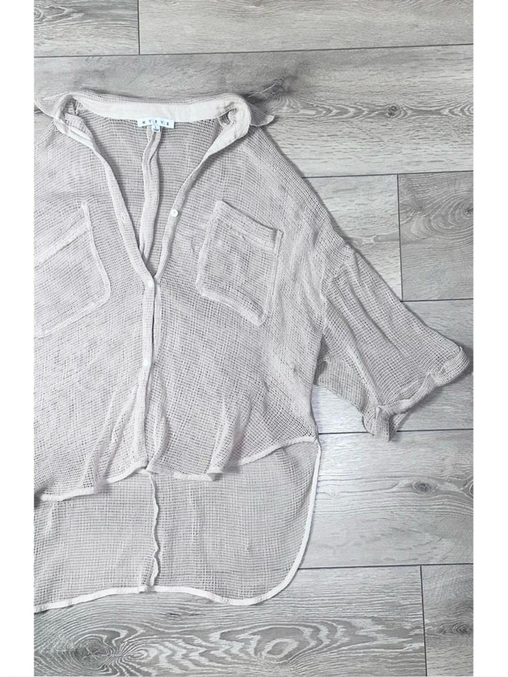 HYFVE Open Square Knit Button Down Hi-Low Beachy Top